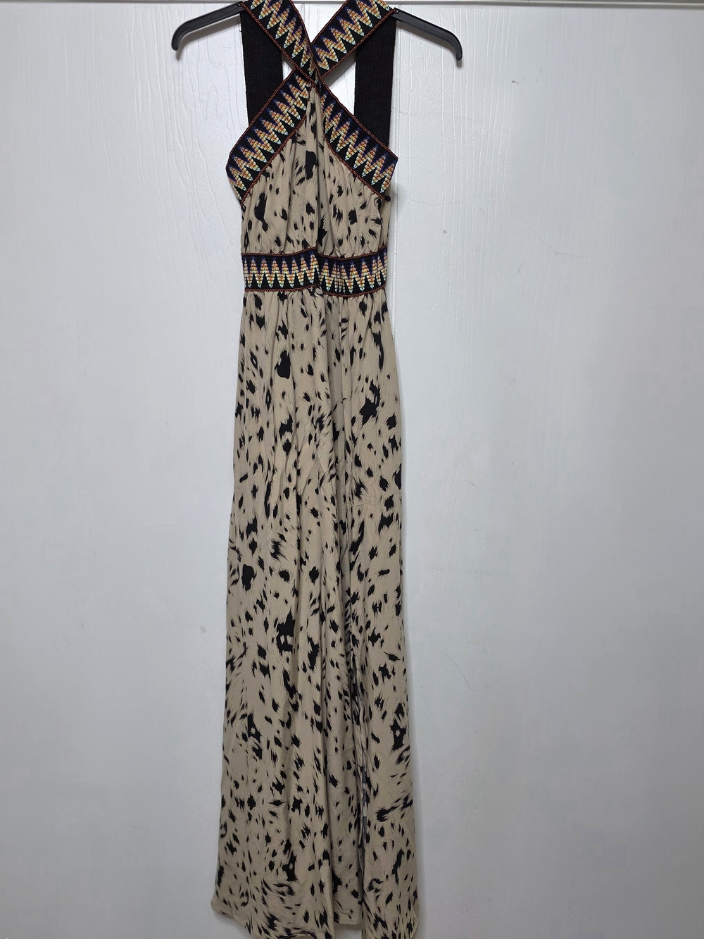Breezaya All Over Print Maxi Dress with Embroidered Crisscross Straps